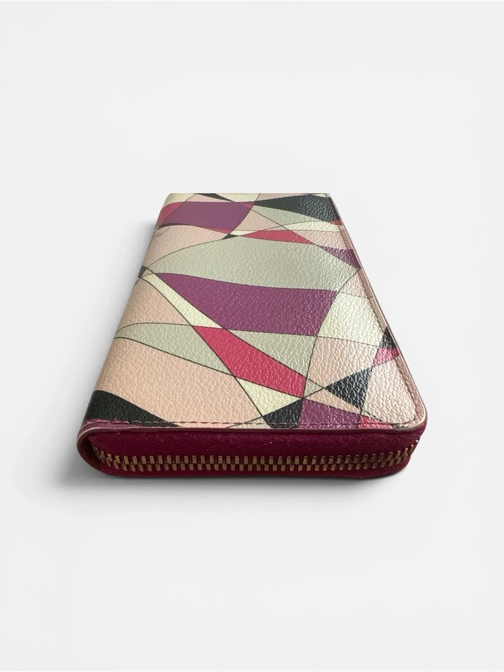 Emilio Pucci Leather Continental Long Zip Wallet Pink Purple Abstract